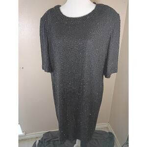 Lawrence Lazar Beaded Dress 100% Silk Black Sz 3X Back Slit Formal Prom Wedding